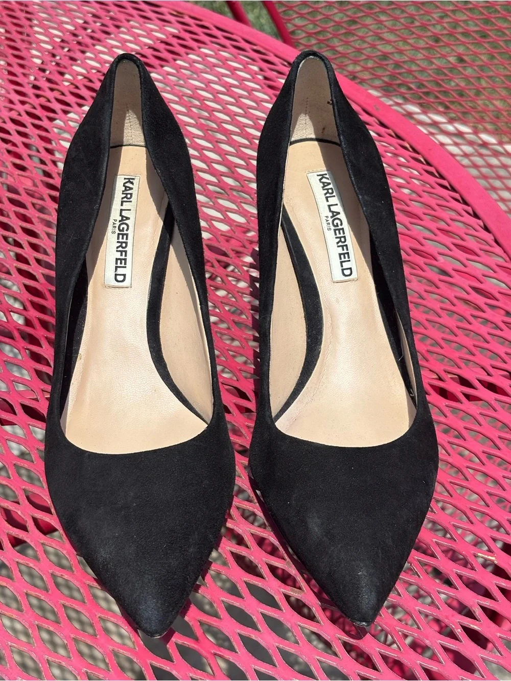 Karl Lagerfeld Black Suede Sparkly Pointed-Toe Pumps